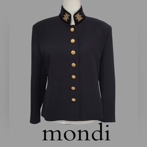 MONDI Blazer Jacket w/Gold Eagle Buttons, Blue, Size 12
